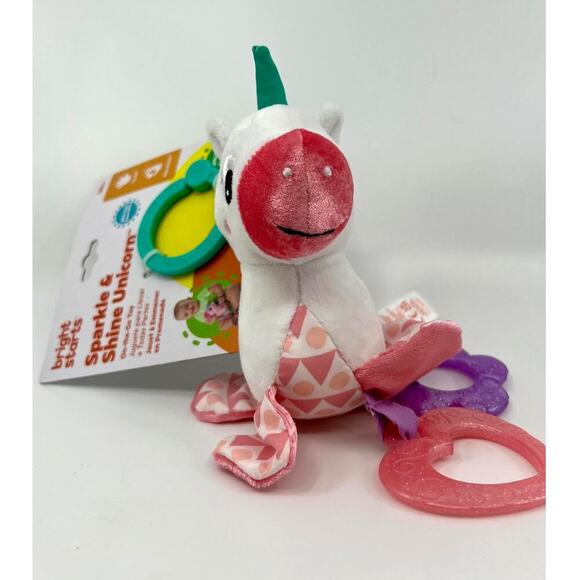 Bright Starts Sparkle & Shine Unicorn Rattle Teether On-the-GO Toy NWT - Picture 1 of 8